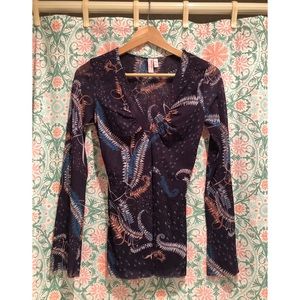 SWEET PEA purple Mesh Long sleeve top vine leaf